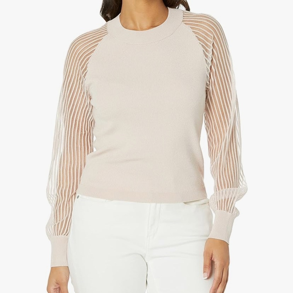 Club Monaco Sheer-Panel Knit Top in White, NWOT